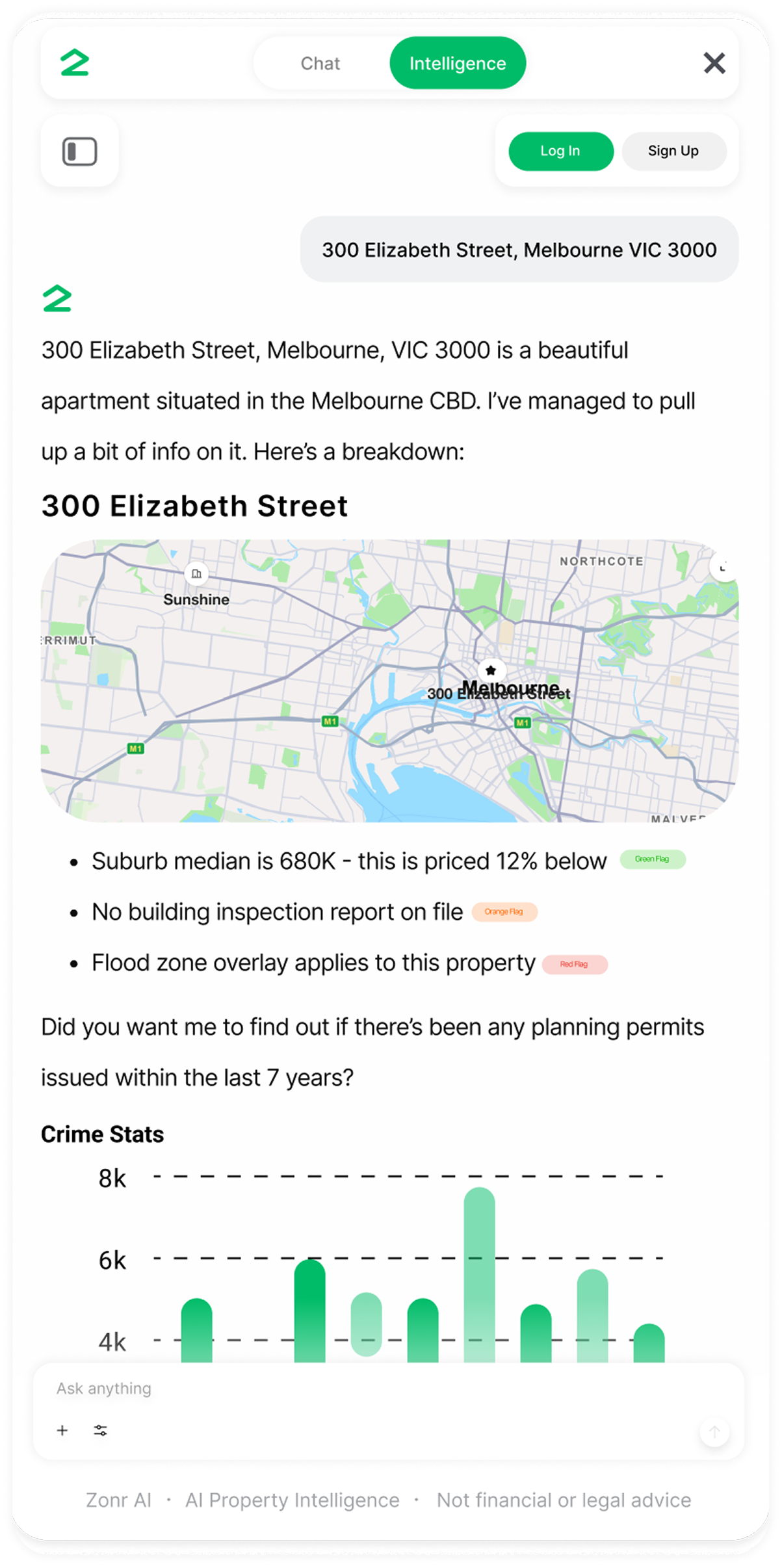Zonr app showing suburb population data